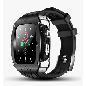 Luxury Metal Case for Apple Watch 8 7 45mm 6 44mm Band with Cover Heavy Duty Rugged Case Silicon Strap for men iWatch 6 5 4 SE 44mm Full Protective Cover