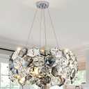 9-Light Chrome Crystal Chandelier, 20IN Modern Pendant Ceiling Light Fixture, Stainless Crystal Ceiling Hanging Light for Living Room Bedroom Dining Room Kitchen Hallway Foyer Home, E12 Base