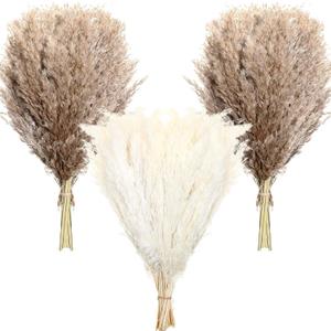 Janinka 100 Pcs Dried Pampas Grass Decor 17 Inch Bulk Natural Small Pompous Wild Fluffy Pompas Floral Boho Decor Flowers for Wedding Party Farmhouse Home Decor Bathroom Office Kitchen (White, Brown)