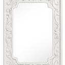 WREVERW Rustic Wood Frame Wall Decor, Distressed White Floral Carved Design, Vintage Windowpane Farmhouse Decor with Acrylic Reflective Surface for Living Room Bedroom Bathroom, 16"x22"