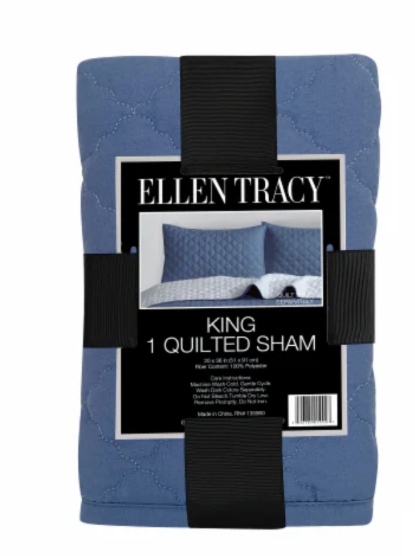 Ellen Tracy™ Quilted Sham 100% Polyester King Denim, 20x26in, 1 Count