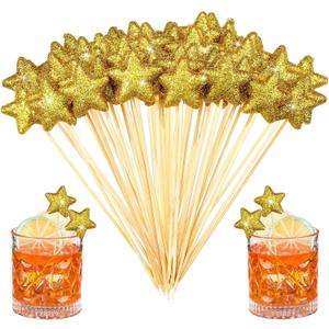CHENGU 30 Pcs Star Toothpicks 7.08 Inch Long Glitter Foam Star Decorative Toothpicks Appetizer Toothpicks Sandwich Fruit Sticks Snack Food Picks Bamboo Sticks Party Supplies (Yellow)
