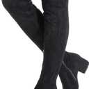 Mtzyoa Women Over The Knee Boots Suede Thigh High Low Block Heel Stretch OTK Walking Comfort (7.5, Black/2 Inch Heel)