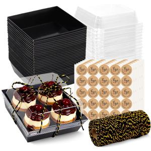 150 Pack Small Charcuterie Boxes with Clear Lids - To Go Paper Mini Charcuterie Box, Disposable Food Containers, 5 Inch Dessert Boxes - Sandwich, Cookie, Cake Slice, Strawberries (Black)