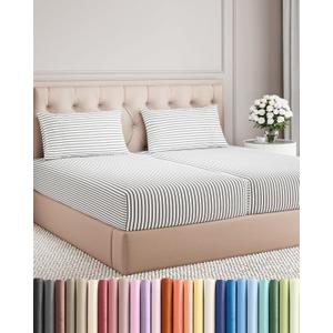 Split King Size 5 Piece Sheet Set - Comfy Breathable & Cooling Sheets - Hotel Luxury Bed Sheets for Women & Men - Deep Pockets, Easy-Fit, Soft & Wrinkle Free Sheets - Grey Stripes Oeko-Tex Bed Sheets