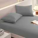 Queen Fitted Sheet with 2 Pillowcase Soft Microfiber Sheet Set, 16" Deep Pocket Bed Sheets, Wrinkle Free and Easy Care, Light Grey