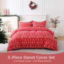 JSD Red Christmas Duvet Cover Set Queen Size, 3 Piece Snowflakes Reindeer Snowflakes Printed Microfiber Comforter Cover with Pillow Sham
