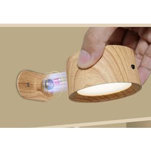 LED Wall Mounted Lights, 2 Pack Rechargeable Wall Sconce Lamps, 3 Color Temps & Remote and Touch, 360° Rotation Dimmable Cordless Wall Light for Study Bedroom Reading Bedside (Wood)