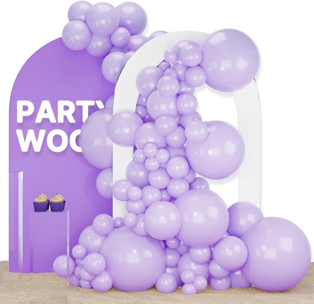 PartyWoo Lavender Balloons 120pcs Different Sizes Pack of 18 12 10 5 Inch Light Pastel Purple Lilac Balloon Arch Kit for Baby Shower Bachelorette Fairy Birthday Princess Party Decorations Purple-Q10
