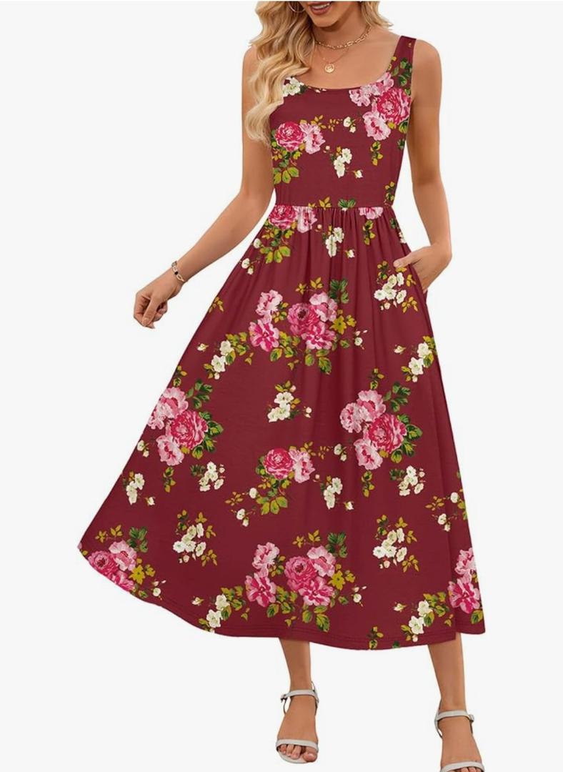 MEROKEETY Women's 2025 Summer Casual Floral Midi Dress Sleeveless Beach Vacation Tank Hawaiian Sundress Size XL