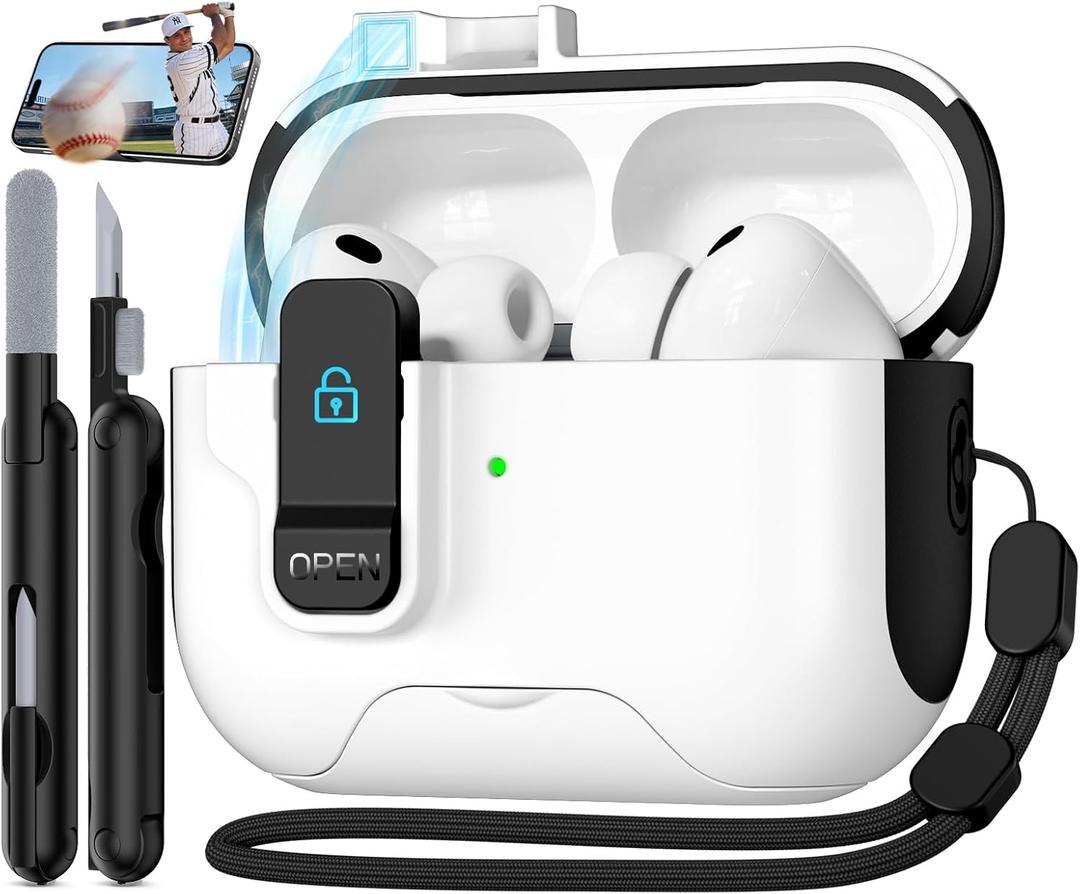 Compatible with AirPods Pro 3 2025 Case with Phone Stand & Cleaning Kit,Magnetic Automatic Lock Design Cover for Air pods Pro 3rd- (White)