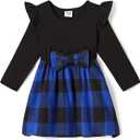 PATPAT Family Matching Outfits Mommy and Me Dresses Matching Set Long Sleeve Plaid Midi Dress and Casual Button Down Shirts (3-6 Months, Navy Blue)