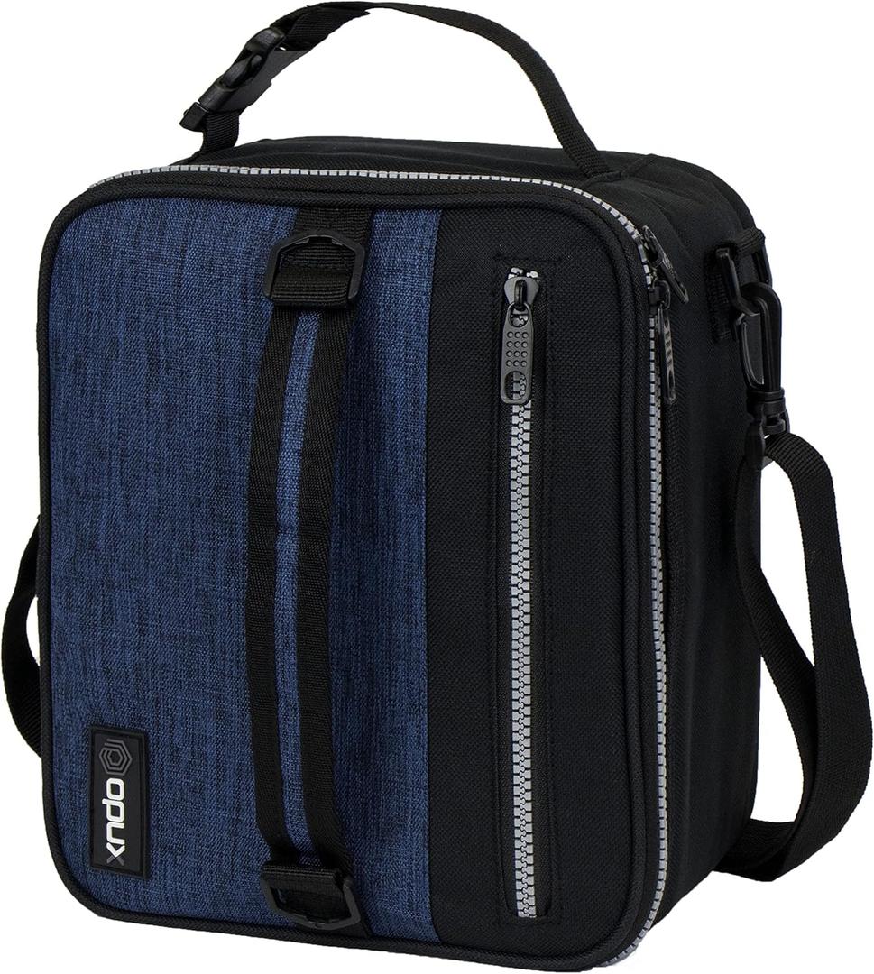 opux Insulated Lunch Box for Men Women Adult, Compact Lunch Bag for Kids Boy Girl Teen, Soft Lunch Cooler Bag for Work School, Leakproof Lunchbox Lunch Pail with Clip-on Buckle, Heather Navy