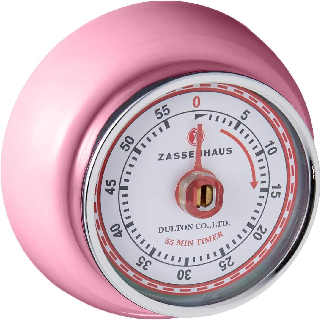 Zassenhaus Magnetic Retro Kitchen Timer, Classic Mechanical Cooking Timer (Pink) (2.75 inch)