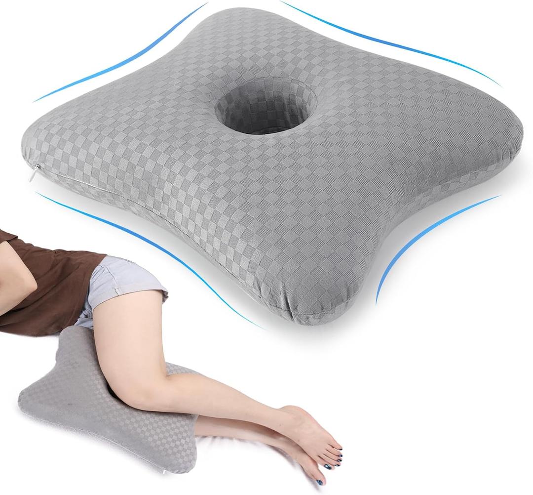 Leg & Knee Pillow for Side Sleepers - Upgraded Memory Foam Pillow Between Legs for Side Sleeping, Leg Pillow for Back, Hip, Sciatica Pain Relief, Side Sleeper Wedge Pillow (Light gray-no straps, Pack of 2)
