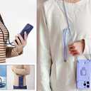 Crossbody Case for iPhone 15 Pro with Detachable Lanyard, 5-in-1 Silicone Crossbody Cover with Sliding Camera, Adjustable Necklace Rope, Card Holder, Rotating Ring Stand Case, Blue