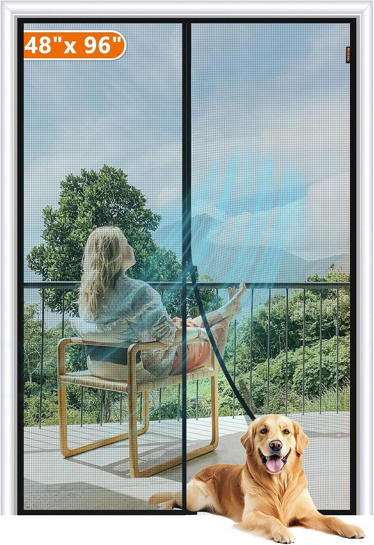 MAGZO Magnetic Screen Door Fit Door Size 48 x 96 Inch, Screen Size 50" x 97" Strong Magnet French Style Mesh, Heavy Duty Fiberglass Mesh with Hook & Loop for Sliding Entrance, Gray