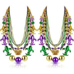 Henoyso 2 Set 50" Jumbo Mardi Gras Beads Necklaces Lighted/unlighted Assorted Costume Necklace Metallic Necklace Party Mardi Gras Decoration for Festival Parades Celebrations Carnival(Crown)