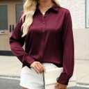 Zeagoo Satin Blouses for Women Silk Button Down Shirts Long Sleeve Tops (Red, L)