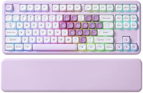 YUNZII B87 Wireless Mechanical Keyboard, QMK/ VIA Programmable, TKL Layout 87 Keys, BT/ 2.4G/ USB-C, Hot Swap Gasket Mount RGB Backlit Gaming with Wrist Rest for Win/ Mac (Purple Heart, Cocoa Cream V2)