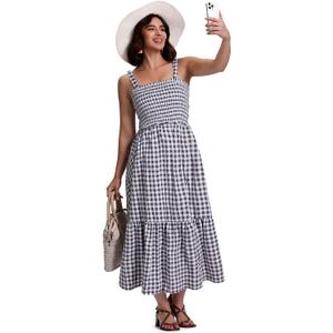 SeSe Code Womens Summer Maxi Dress Smocked Sleeveless Beach Vacation Casual Long Sundress (Small, Black)