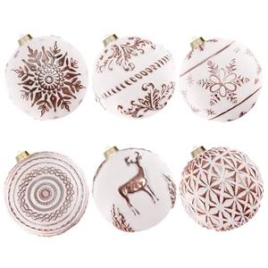 Lanpn 6 Pcs 6" Large Christmas Balls Ornaments, Outdoor Xmas Tree Hanging Decorations, Shatterproof Christmas Ball Ornament Set for Winter Holiday Home, Assorted Relief Pattern, White & Rose Gold