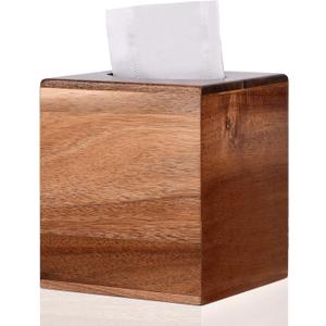 Tissue Box Cover Square, Acacia Wood Tissue Box Holder with Slide-Out Bottom, Wooden Tissue Box Cover Cube for Bathroom, Bedroom, Dinner Table, Office,Kitchen