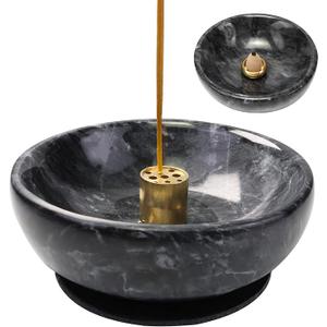Vrupin Natural Marble Incense Burner, Handmade Backflow Incense Burner, Ideal for Meditation, Incense Smokers, and Decor. (Black)