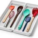 Madesmart Premium 2 Compartment Utensil Tray, Deep Storage for Ladles, Whisks & Serving Tools, Non Slip Lining, for Drawers & Home Organization, White