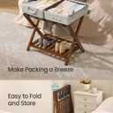 SONGMICS Solid Wood Luggage Rack, No Assembly Required, Foldable Suitcase Stand, Luggage Holder, with Storage Shelf, for Guest Room, Hotel, Bedroom, Coffee Brown URLR020K02