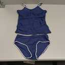 Girls Swimsuit Solid Color Tankini Contrast Trim Swimwear 2 Piece Bathing Suit Padded Swimsuits for Teens 9-16Y (11-12 Years, Blue)