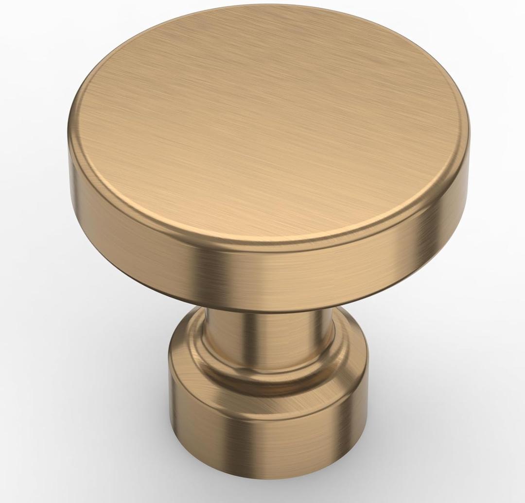 Amerdeco 10 Pack Champagne Bronze Kitchen Cabinet Knobs and Pulls - Single Hole Round Gold Drawer Knobs for Bathroom Cabinets 