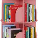 SpaceAid 4 Tier Rotating Bookshelf Tower, Spinning Bookcase Lazy Susan, Revolving 360 Book Shelf Storage Round Carousel, Vertical Rotate Turning Spiral Corner Organizer, Pink