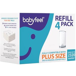 Babyfeel Refills Compatible with DEKOR PLUS Diaper Pails | 4 Pack | Exclusive 30% Extra Thickness | Diaper Pail Refills with Powerful Odor Elimination | Fresh Powder Scent | Holds up to 2320 Diapers Size Mini