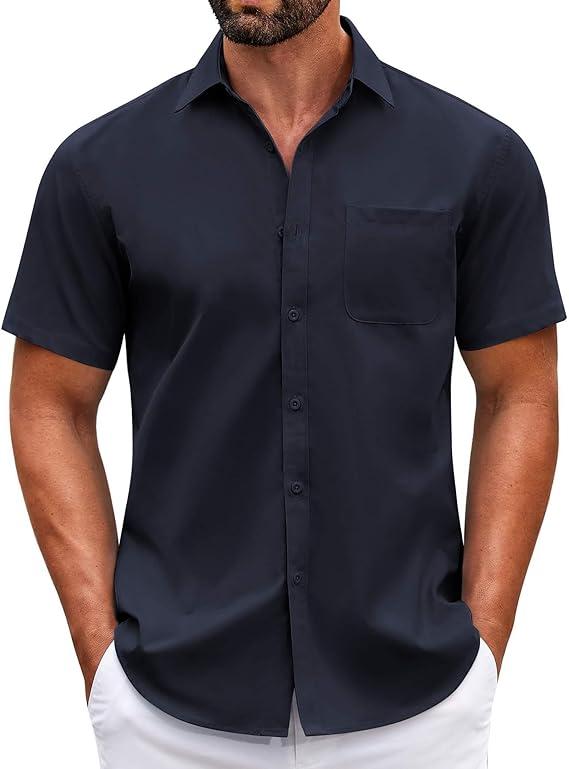 COOFANDY Mens Short Sleeve Casual Button Down Shirts Summer Untucked Dress Shirts with Pocket M, Color: Navy Blue