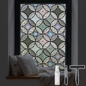 DKTIE Static Cling Decorative Window Film with Installation Tools Non Adhesive Privacy Film, Stained Glass Window Film for Bathroom Shower Door Heat Cotrol Anti UV 35.4 x 78.7 Inch (Black)