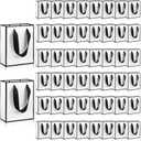 Nodaaiie 50 Pcs Black and White Paper Gift Bags with Handles, 6.3x4.7x2.3 Inch Mini Thank You Welcome Bags for Birthday, Wedding, Baby Shower, Christmas Party Favors