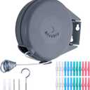 Retractable Clothesline Outdoor Heavy Duty Clothes Line Retracting Indoors for Drying Clothes Portable Clothesline 40 Feed Laundry line with 24 pcs Clothespins