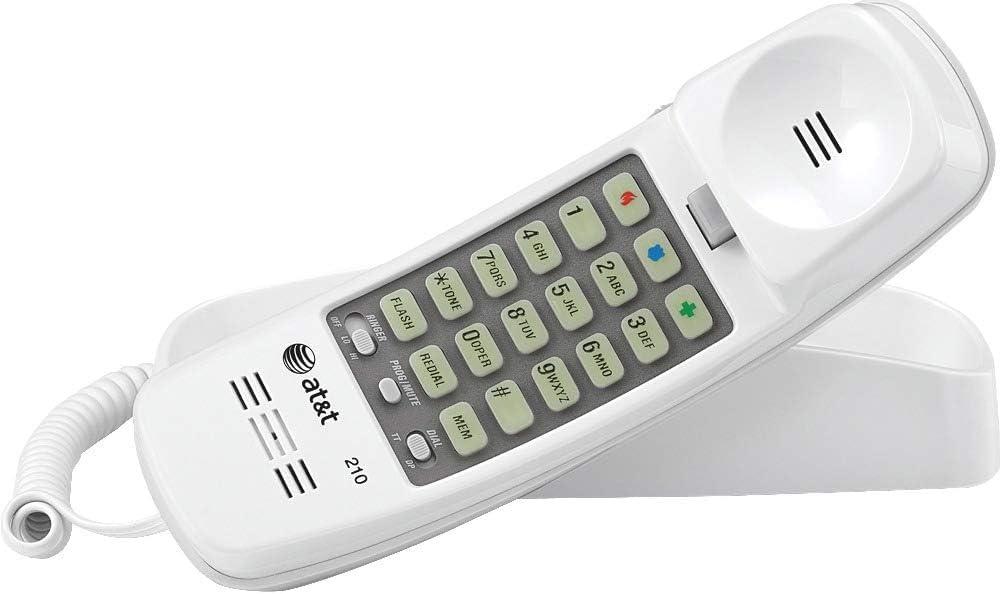 AT&T 210 Basic Trimline Corded Phone, No AC Power Required, Wall-Mountable, White AT&T 210 Basic Trimline Corded Phone, No AC Power Required, Wall-Mountable, White