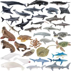 36PCS Sea Animal Toys with Shark, Whale, Octopus & Other Ocean Animal FigurinesToys for Kids, Ocean Theme Cake Toppers Party Favors Birthday Gift for Boys Girls
