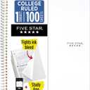 Five Star Spiral Notebook + Study App, 1 Subject, College Ruled Paper, 8-1/2" x 11", 100 Sheets, Fights Ink Bleed, Water Resistant Cover, White (72456)