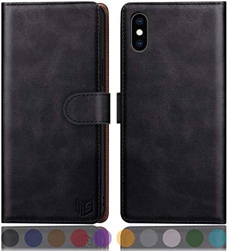 SUANPOT for iPhone X/XS 5.8"(Non XS Max 6.5") with RFID Blocking Leather Wallet case Credit Card Holder, Flip Folio Book Phone case Shockproof Cover for Women Men for Apple X/Xs case Wallet Black
