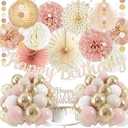 Boho-Pink Birthday Decorations, Happy Banner, Women Paper Lanterns Honeycomb, One Sweet Peach Streamers Garland, Retro Blush Pink Beige Metallic Gold Balloon for Birthdays Party Décor