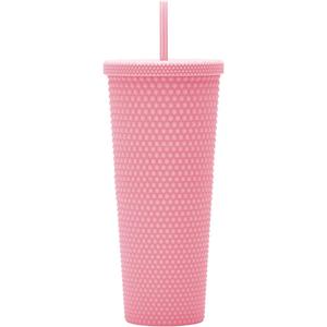 24oz Fully Studded Tumbler.Matte Pink Studded Tumbler with Lid and Straw.Reusable Double Walled Insulated Travel Tumbler.Plastic Acrylic Pastel Colored Tumbler Cup for Iced Coffee Smoothie