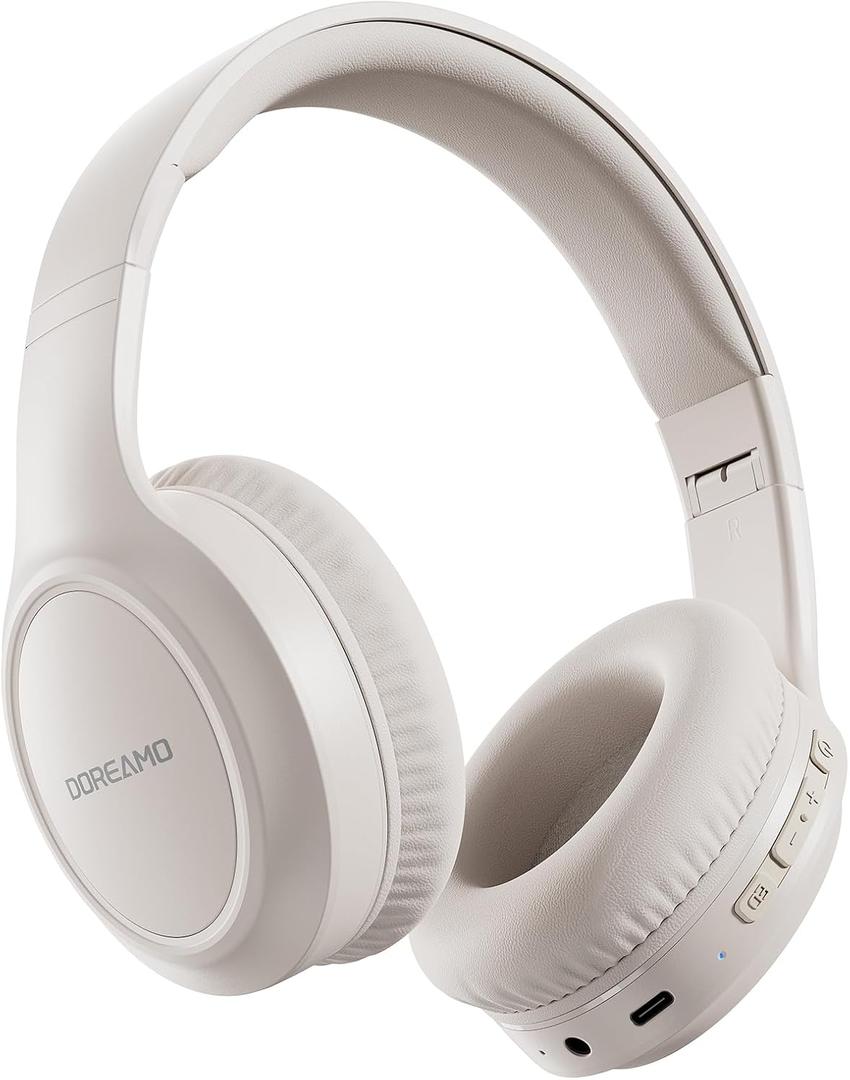 Headphones Wireless Over Ear , 70 Hours Playtime Bluetooth Headphones Built-in Microphone, Foldable Lightweight Headset with Bluetooth 5.4, HiFi Stereo Sound for PC Cellphone Travel Office (Off-white)
