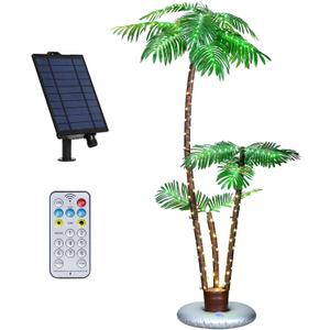Solar Lighted Palm Tree 6FT Outdoor Christamas Tree Decoration, 8 Modes Tropical Palm Tree Fake Plant Light for Patio Pool Yard Home Party Decor