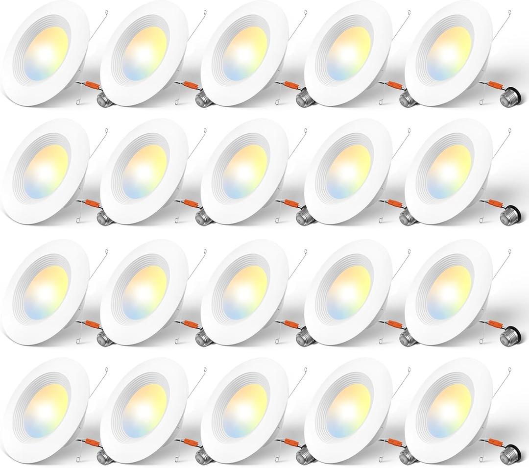 Amico 5/6 inch 5CCT LED Recessed Lighting 20 Pack, Dimmable, IC Rated, 12.5W=100W, 950LM Can Lights with Baffle Trim, 2700K/3000K/4000K/5000K/6000K Selectable, Retrofit Installation - ETL & FCC