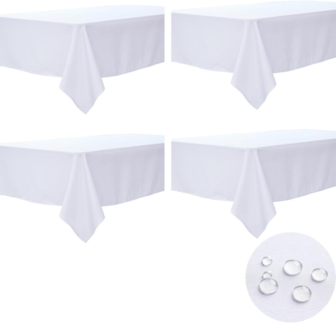 BYDOLL Table Cloth White 60x84 Inch Tablecloth 4 Pack for 6 Foot Rectangle Tables Outdoor Washable Wrinkle Free and Spillproof Polyester Tablecloth for Festival Wedding Party Cover