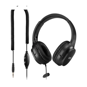 Extra Long Cord Headphones for TV & PC with Volume Control, 18 Feet / 5.5M Extension Spring Coiled Cord, Universal 3.5mm AUX Audio, Wired Over Ear Stereo Headset, CGS-W6