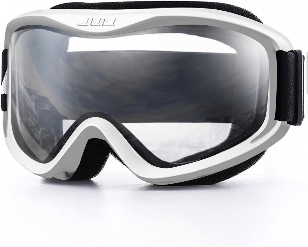 Juli Kids Ski Goggles,Snow Snowboard Goggles Boy Girl Snowmobile Skiing Skating Age 3-8 4302 (Matte White Frame/Clear Lens (Vlt 83%))